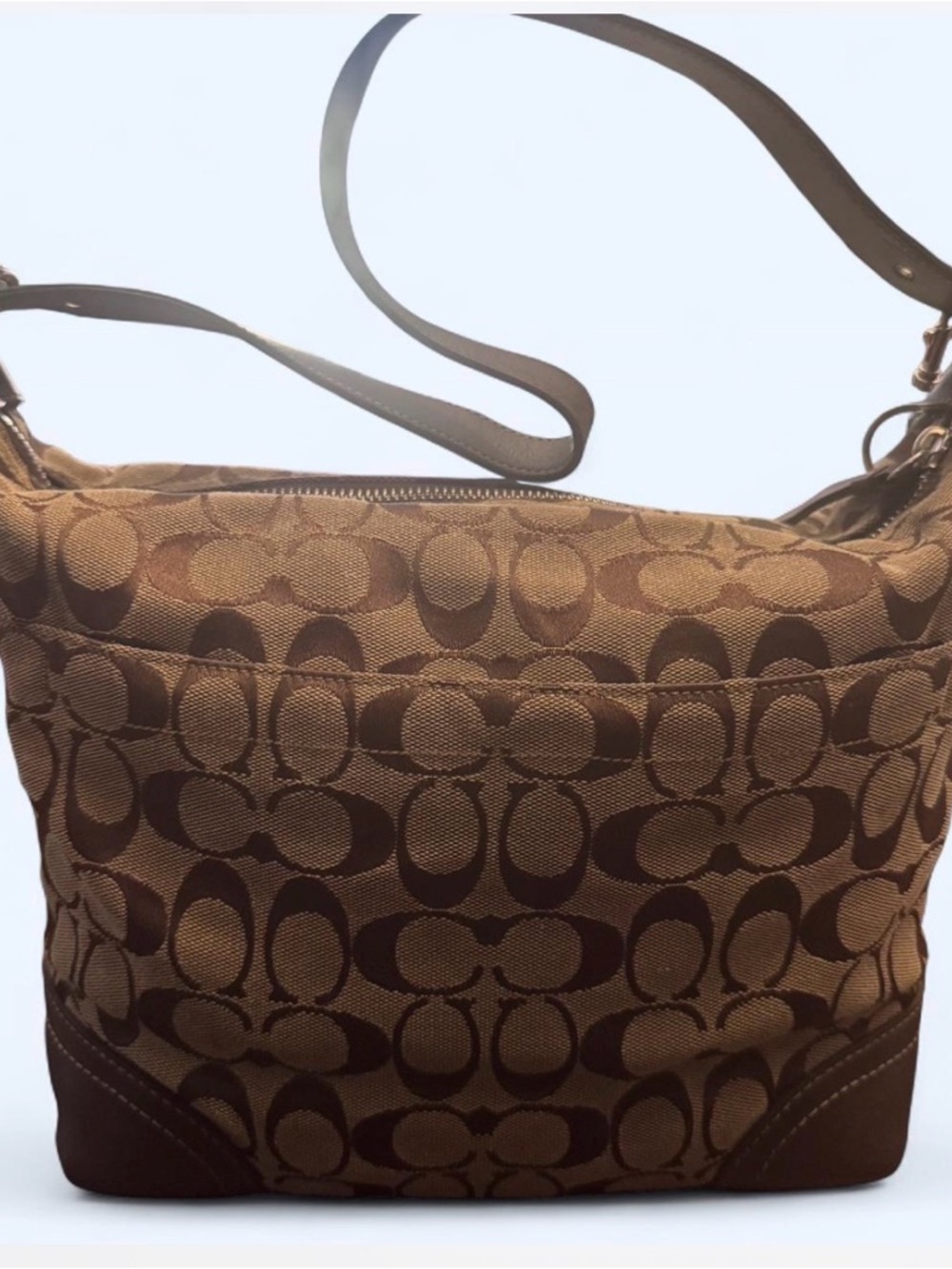 Coach Brown Logo Jacquard Shoulder Bag with Sparkle Cherry Charm - Picture 3 of 7